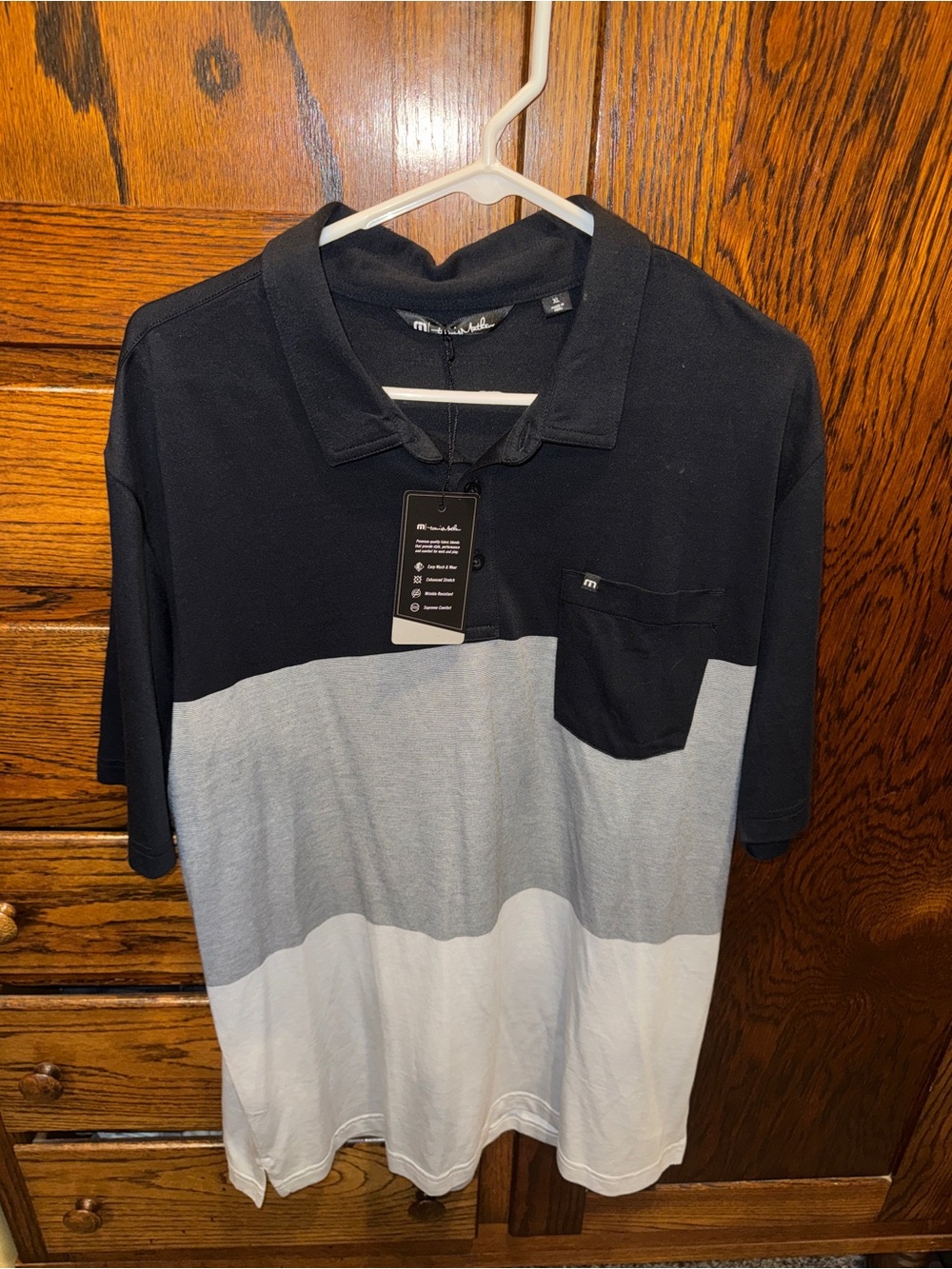 TravisMathew Black Gray White Horizontal Colorblock Polo